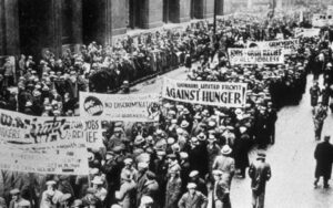 people rally against poverty during the great depression